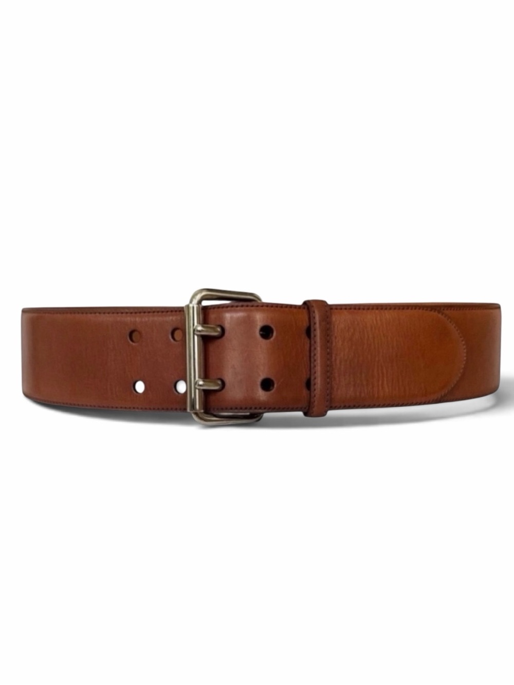 Ralph Lauren Cognac Brown Double Prong Wide Vachetta Leather Belt Size Medium